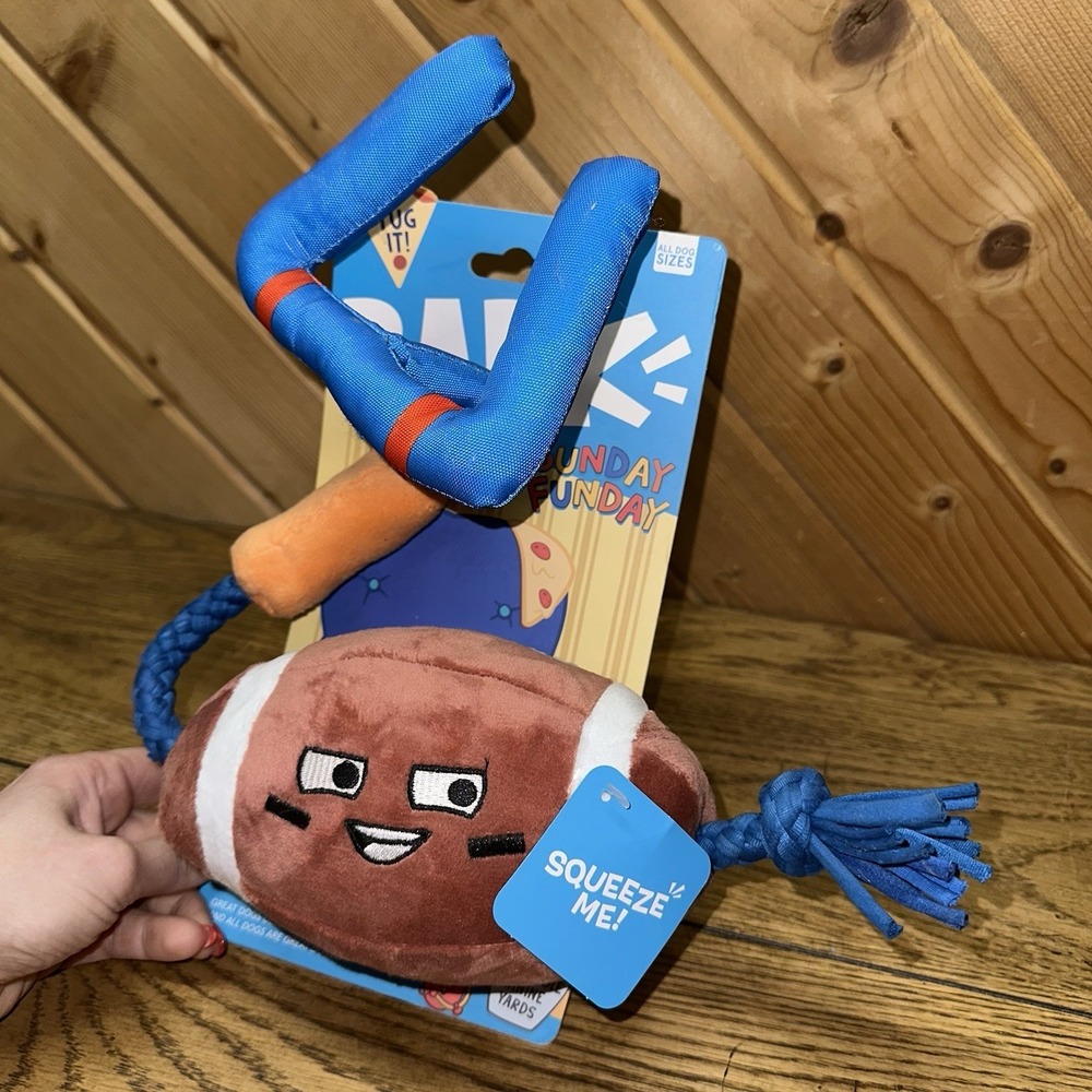 NEW Barkbox Sunday Funday Football Touchdown Dog Toy Chew Squeak Rope Tug S,M,L